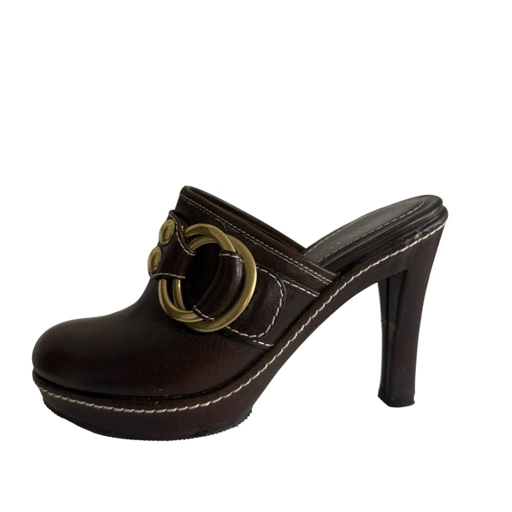 Coach Brown Leather Mule Clogs – High Heel - Size 6